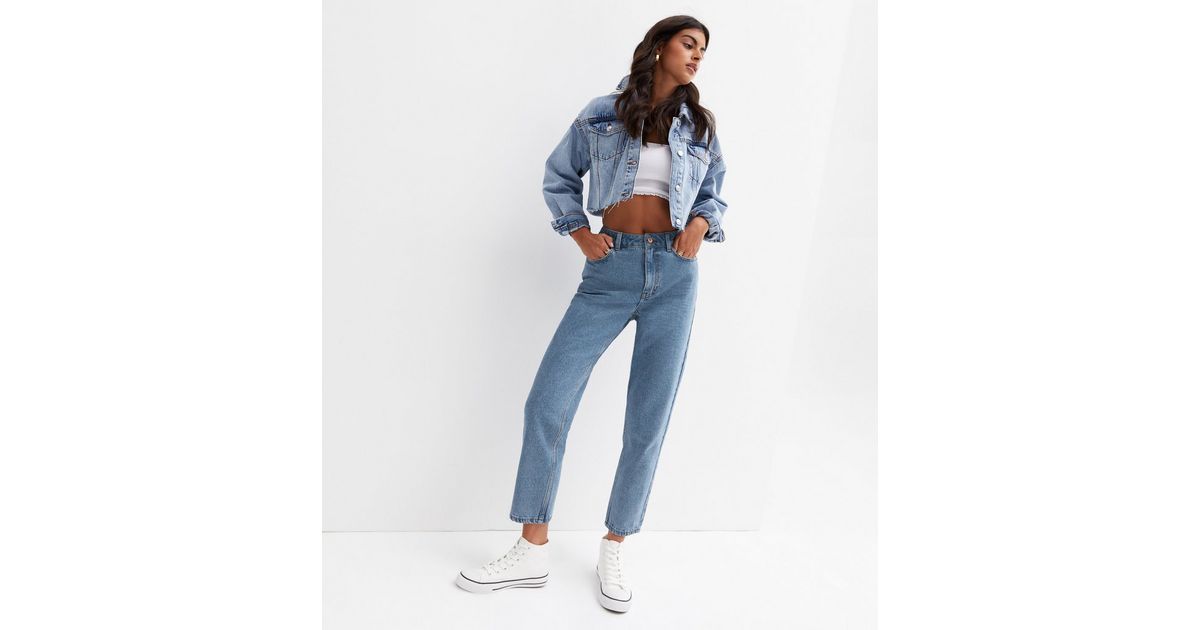 Blue High Waist Rigid Mom Jeans | New Look