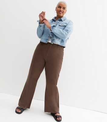 Curves Dark Brown High Waist Adalae Wide Leg Jeans