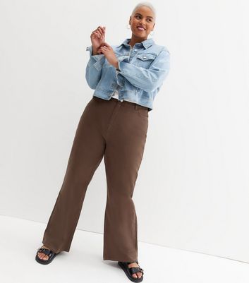 Curves Dark Brown High Waist Adalae Wide Leg Jeans