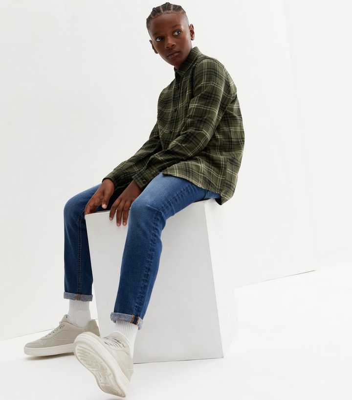 Boys Green Grid Check Long Sleeve Shirt