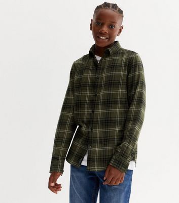 Boys Green Grid Check Long Sleeve Shirt | New Look