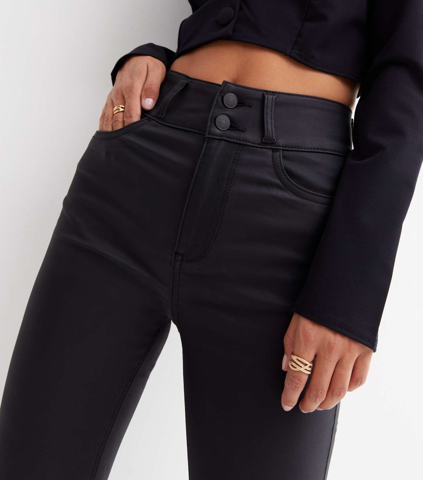 Black Coated Lift & Shape High Waist Yazmin Skinny Jeans Image 2