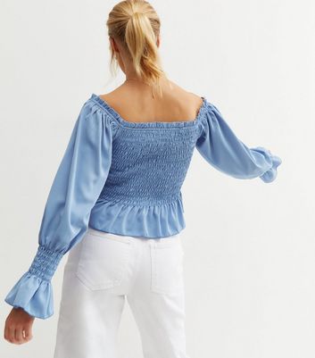 Pink Vanilla Bright Blue Shirred Peplum Blouse New Look