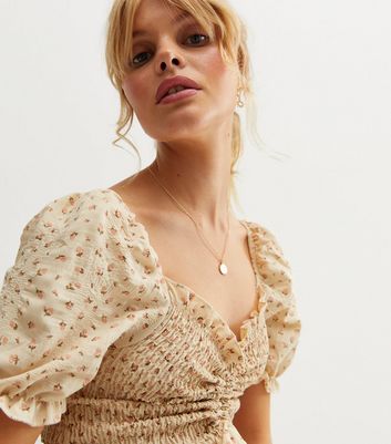 Damen Bekleidung Pink Vanilla Stone Floral Shirred Ruched Peplum Top Damen Bekleidung Pink Vanilla Stone Floral Shirred Ruched Peplum Top