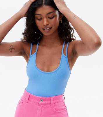 Bright Blue Ribbed Double Strap Bodysuit