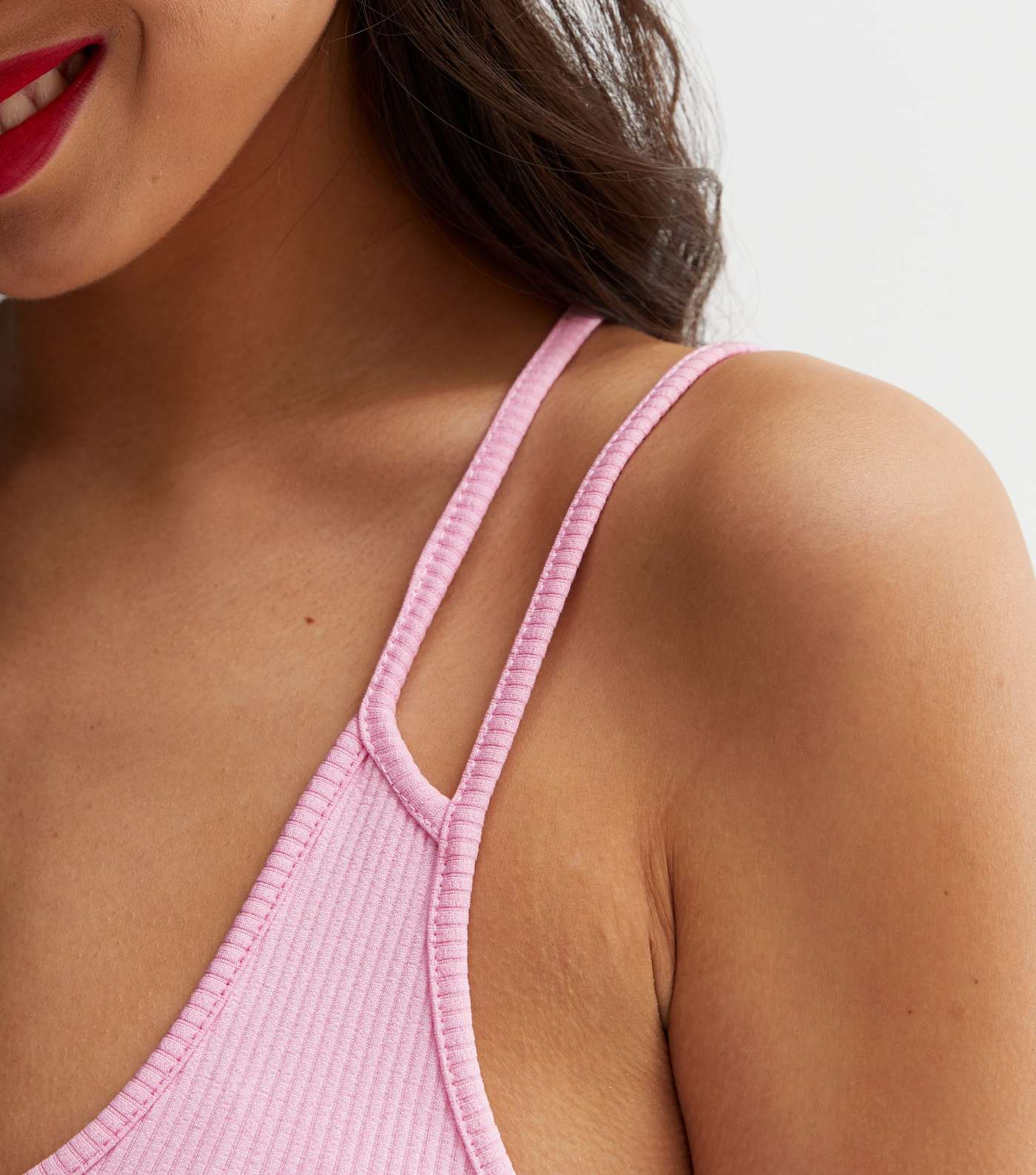 Pink Ribbed Double Strap Bodysuit Image 3