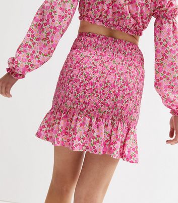 Damen Bekleidung Pink Ditsy Floral Shirred Frill Mini Skirt