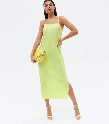 Light Green Pleated Satin Midi Slip Dress New Look