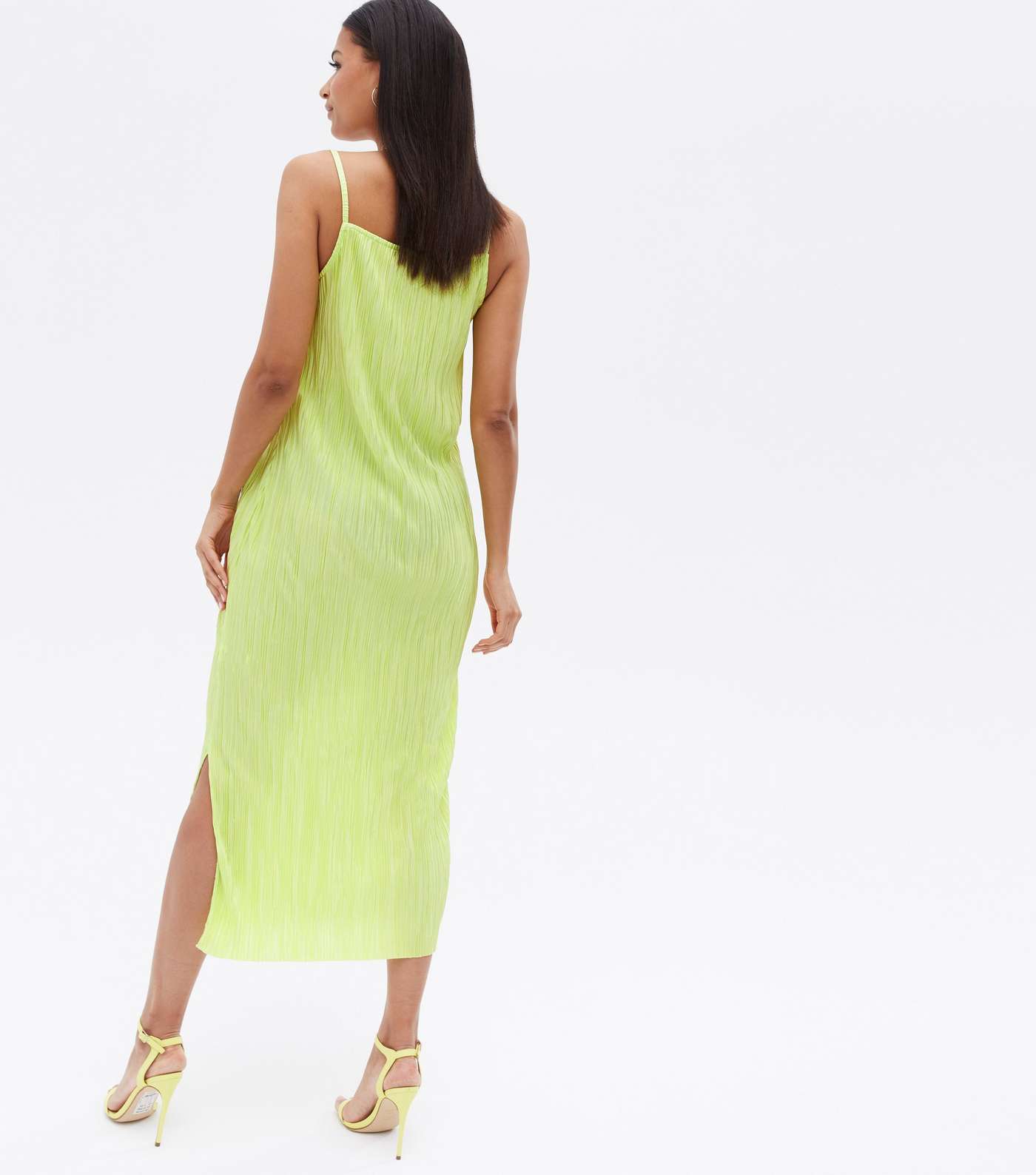 Light Green Pleated Satin Midi Slip Dress Image 4