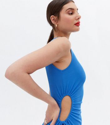 Bright Blue Ribbed Cut Out Side Midi 