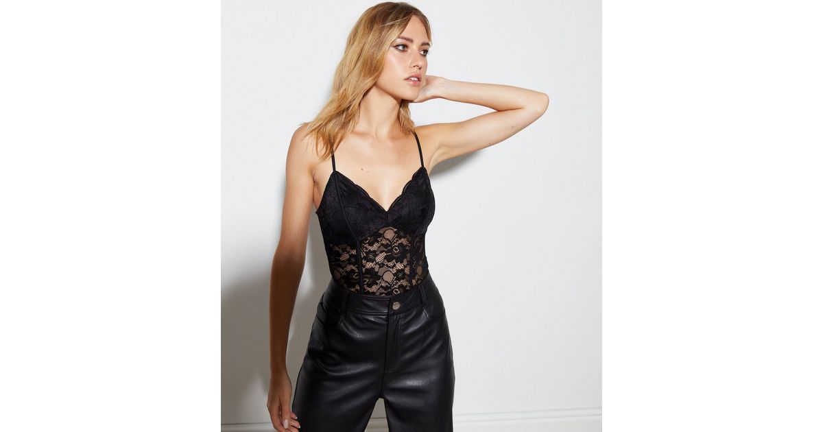 Black Lace Strappy Bodysuit
