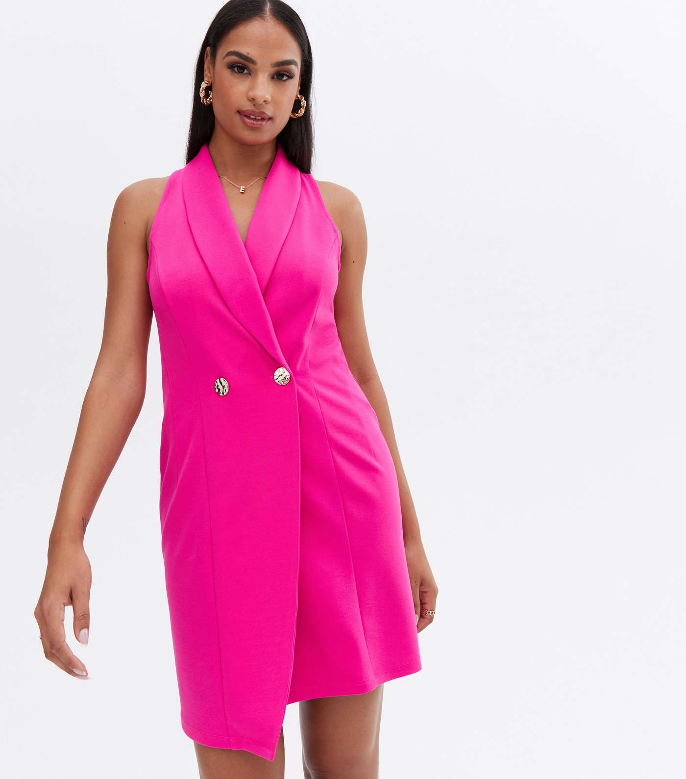 Bright Pink Sleeveless Mini Blazer Dress