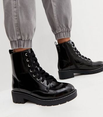 Patent store biker boots