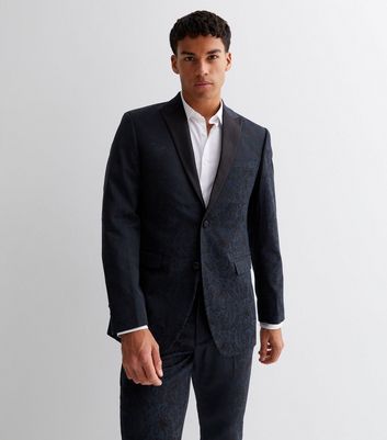 Navy Paisley Jacquard Slim Fit Suit Jacket