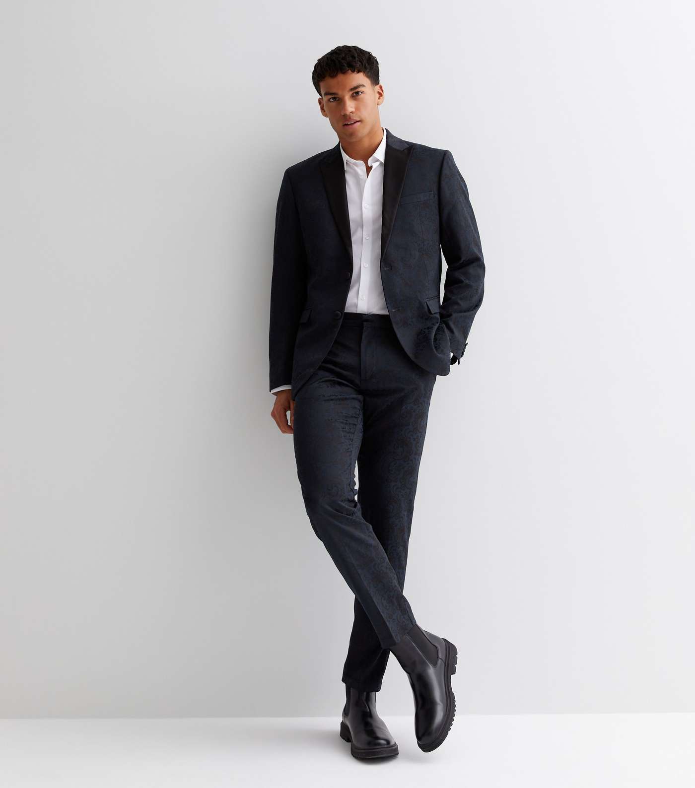 Navy Paisley Jacquard Slim Fit Suit Jacket | New Look