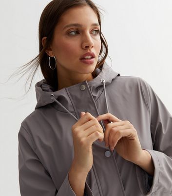 Grey hooded 2025 rain mac