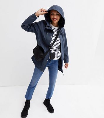 Navy hooded cheap rain mac