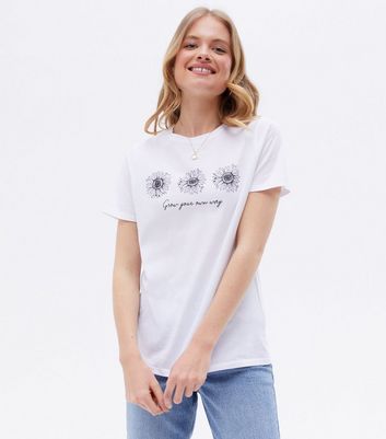 White Sunflower Grow Your Own Way Logo T Shirt New Look