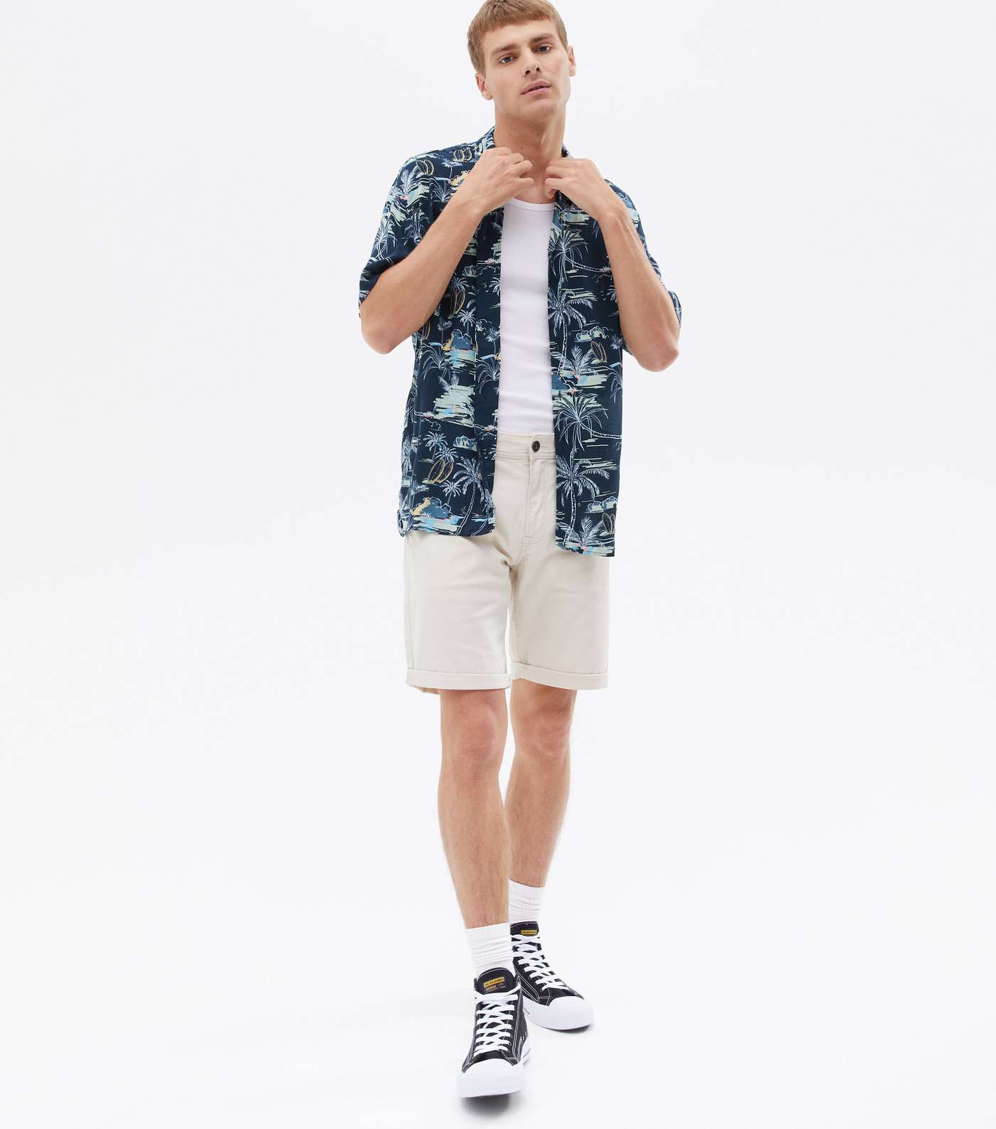 Jack & Jones Navy Palm Short Sleeve Shirt Image 2