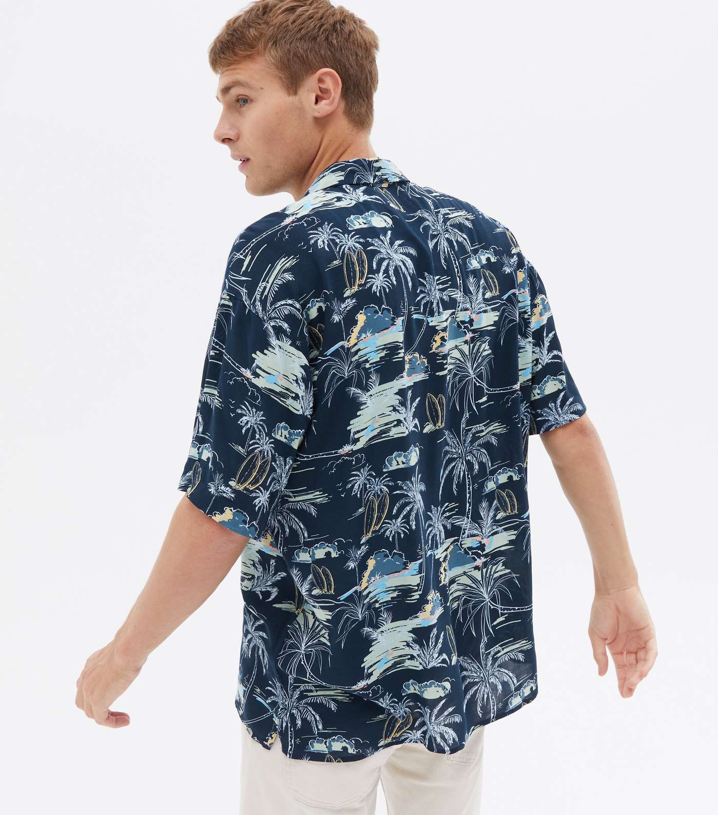 Jack & Jones Navy Palm Short Sleeve Shirt Image 4