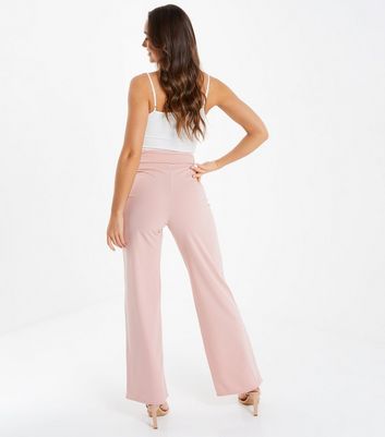 QUIZ Pink Tie Waist Wide Leg Trousers 
