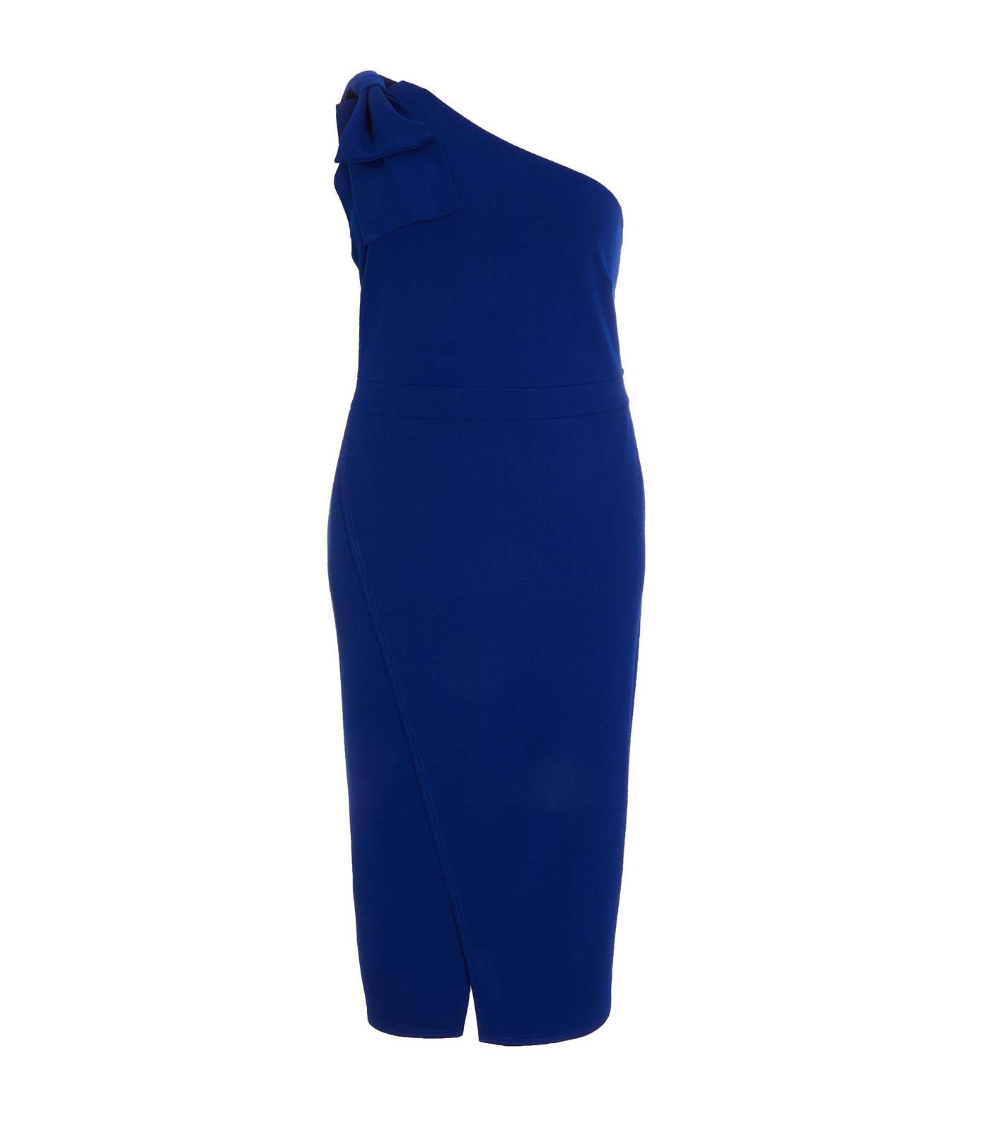 QUIZ Curves Bright Blue One Shoulder Midi Dress Image 4