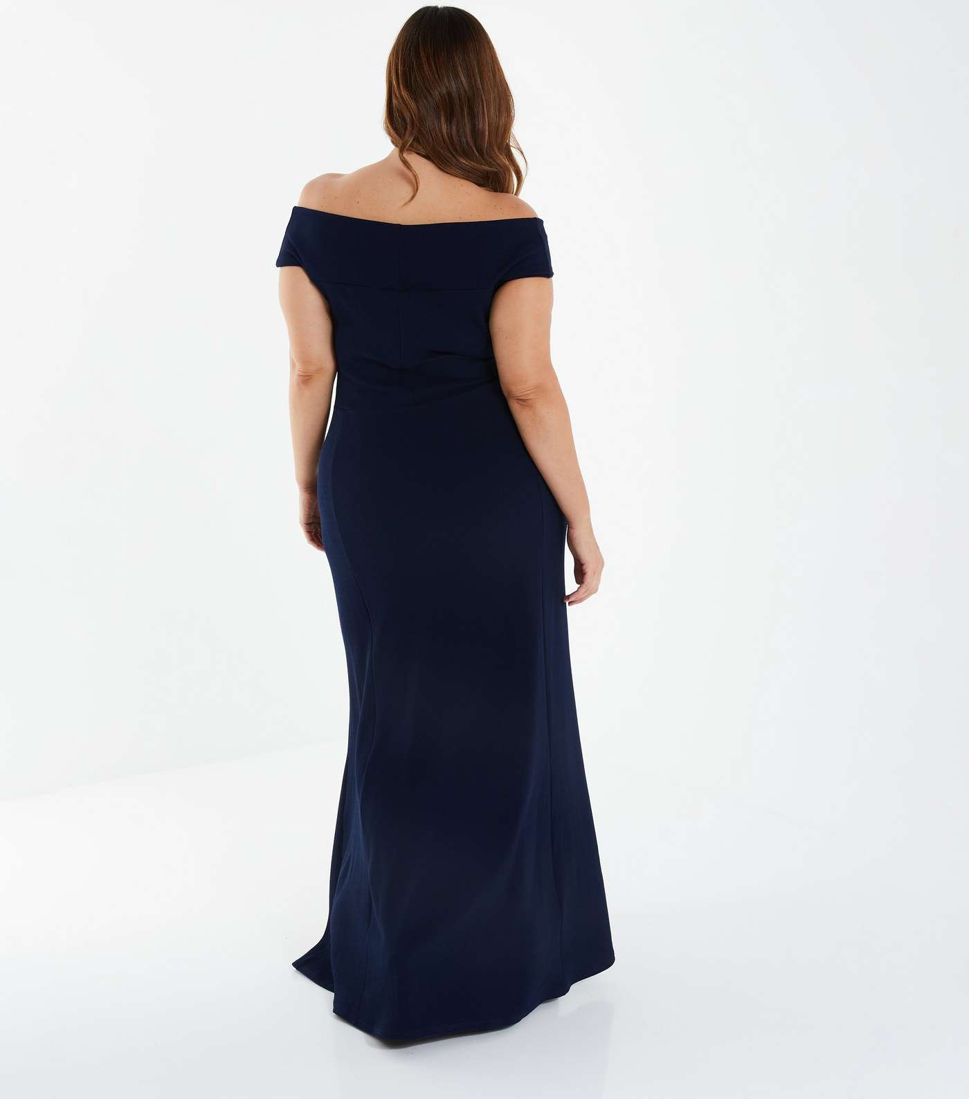 QUIZ Curves Navy Bardot Split Hem Maxi Wrap Dress Image 3