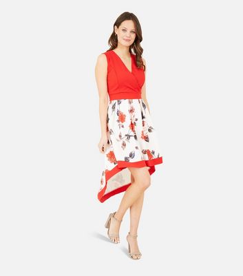 shop for Mela Red Floral Dip Hem Mini Wrap Dress New Look at Shopo