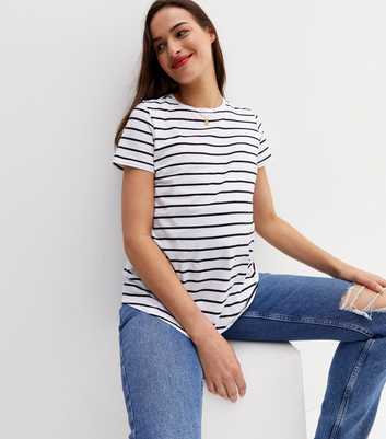 Maternity White Stripe Short Sleeve T-Shirt
