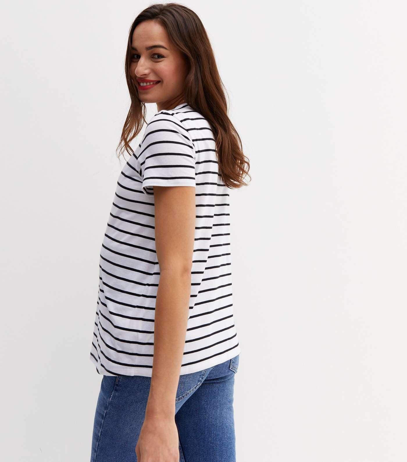 Maternity White Stripe Short Sleeve T-Shirt Image 4
