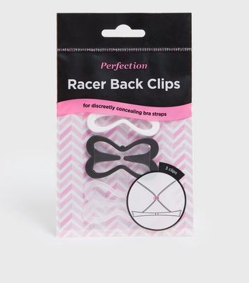 Perfection 3 Pack Black White and Clear Racer Back Clips