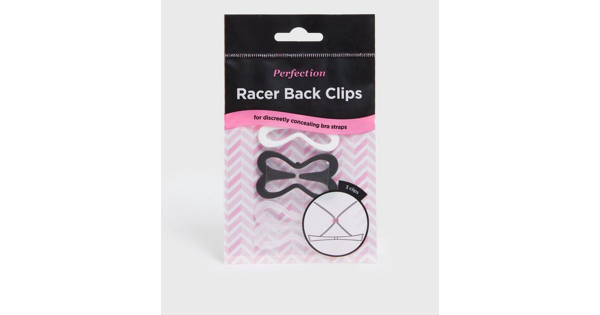 Perfection 3 Pack Black White and Clear Racer Back Clips | New Look