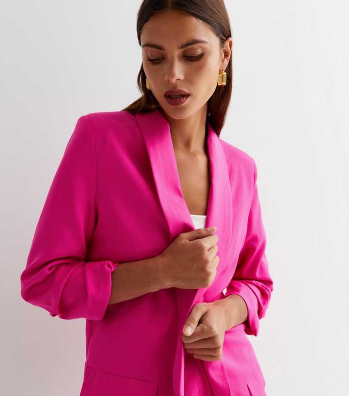 Cameo Rose Pink Short Sleeve Double Breasted Crop Blazer