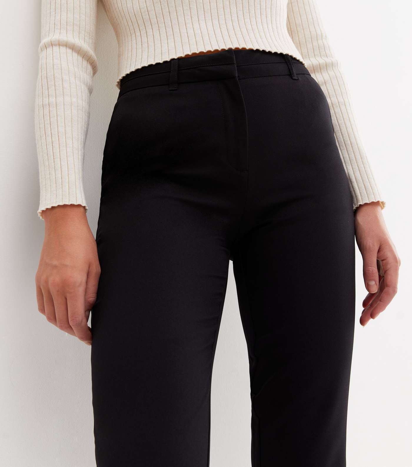Black High Waist Long Length Slim Trousers Image 3