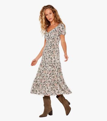 Click to view product details and reviews for Apricot Light Green Ditsy Floral Button Front Midi Dress New Look.