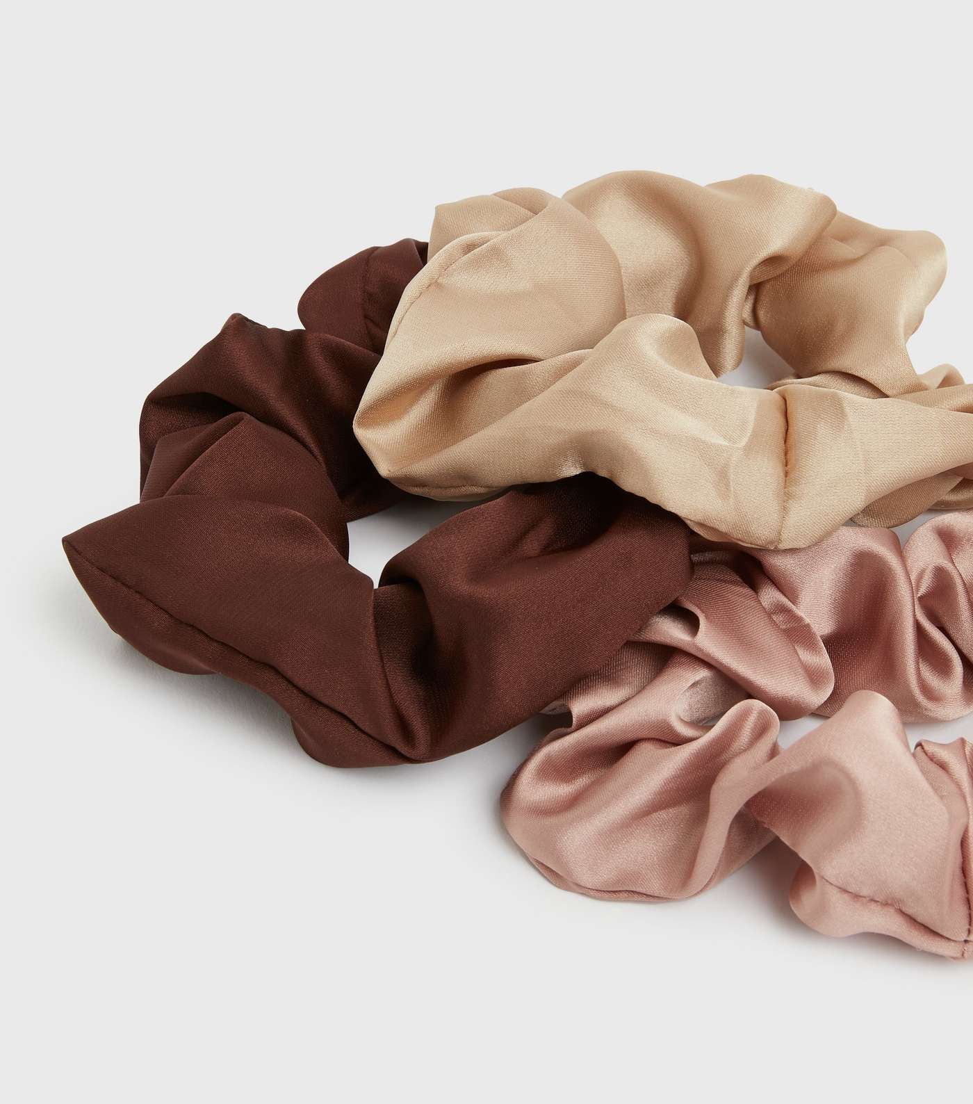 3 Pack Brown and Stone Satin Scrunchies Image 2