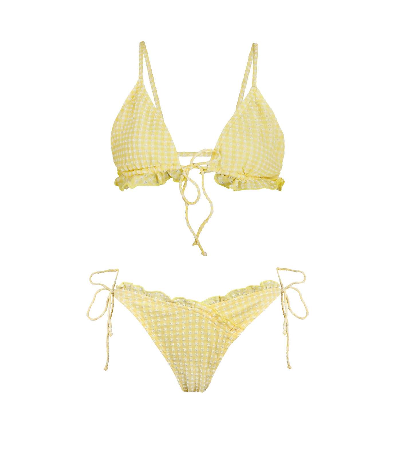 South Beach Pale Yellow Gingham Frill Bikini Set Image 5
