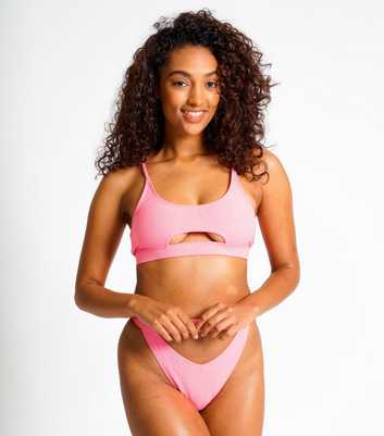 South Beach Bright Pink Metallic Cut Out Bikini Set