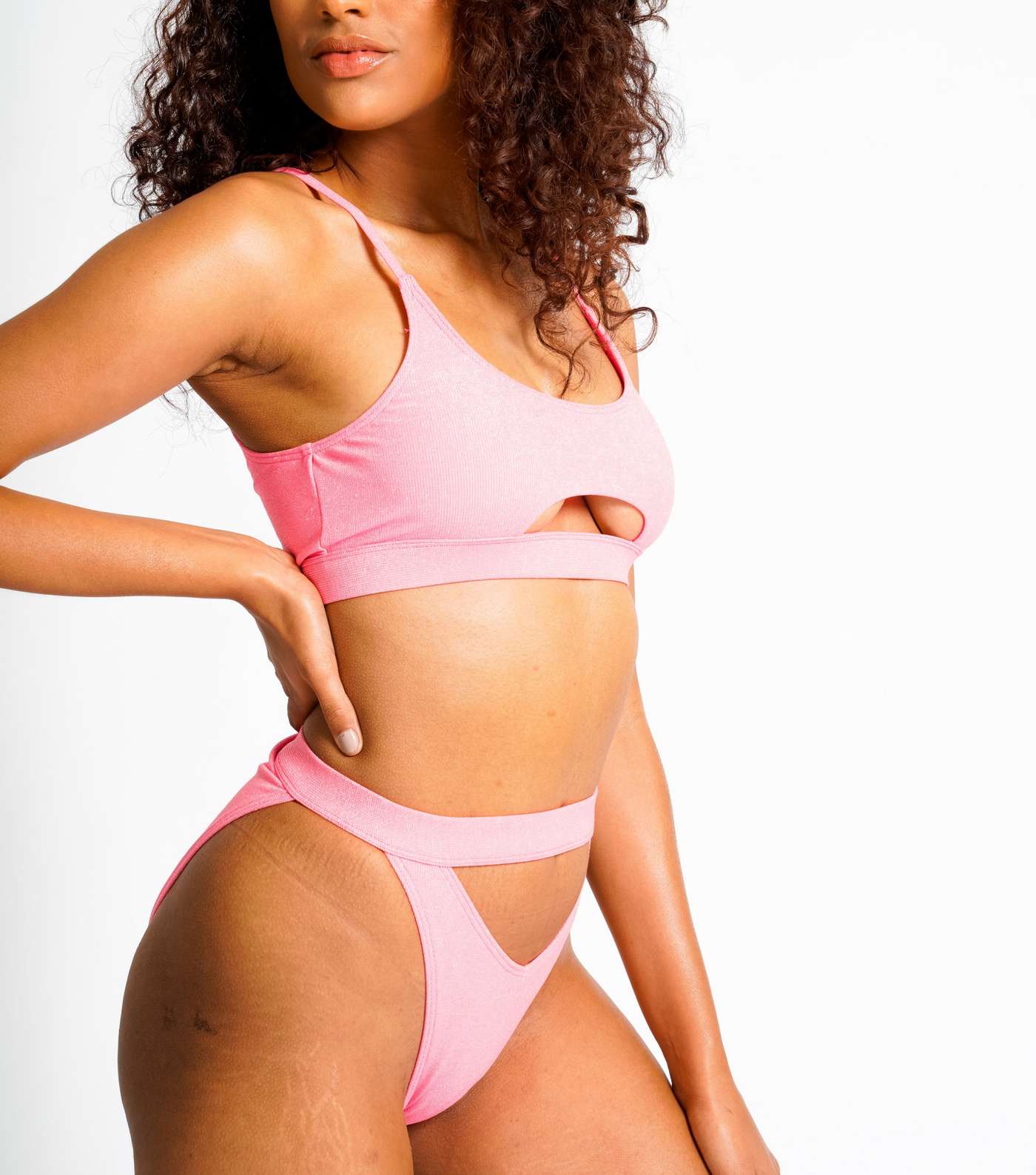 South Beach Bright Pink Metallic Cut Out Bikini Set Image 4