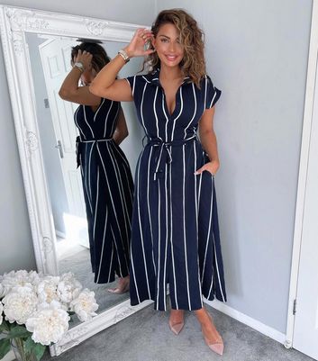 Navy blue striped maxi hot sale dress