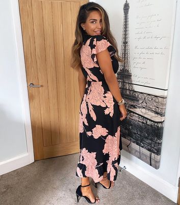 AX Paris Black Floral Ruffle Midi Wrap 