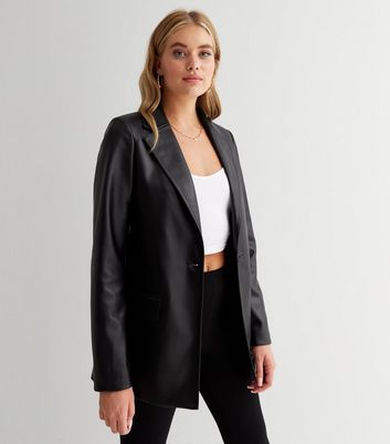 Tall Black Leather-Look Blazer | New Look