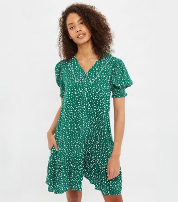 Damen Bekleidung Louche Green Spot Frill Collared Mini Dress