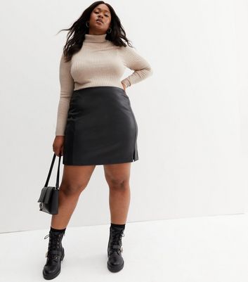 Black leather clearance skirt with split