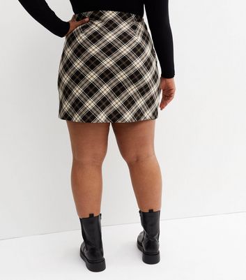 Curves Off White Check Mini Skirt New Look