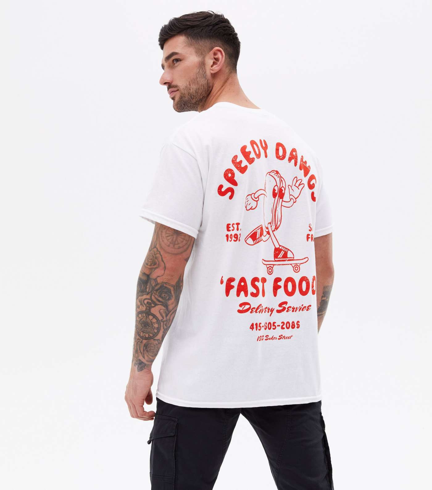 White Fast Food Logo T-Shirt Image 4