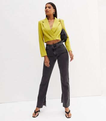 Mustard Crop Wrap Blazer | New Look