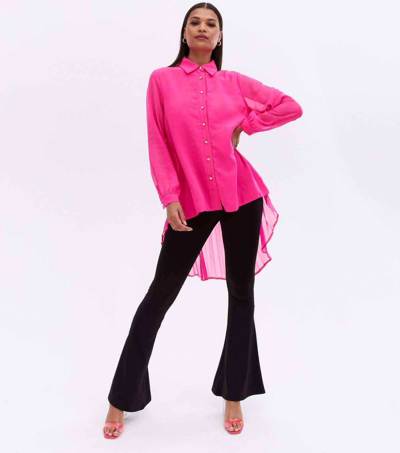 Bright Pink Pleated Back Long Dip Hem Shirt Image 2
