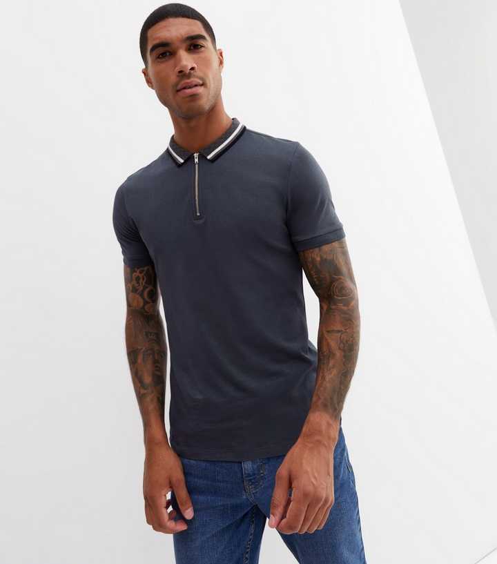 Dark Grey Jacquard Polo Shirt