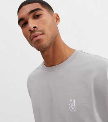 Pale Grey Peace Embroidered Logo Oversized T-Shirt